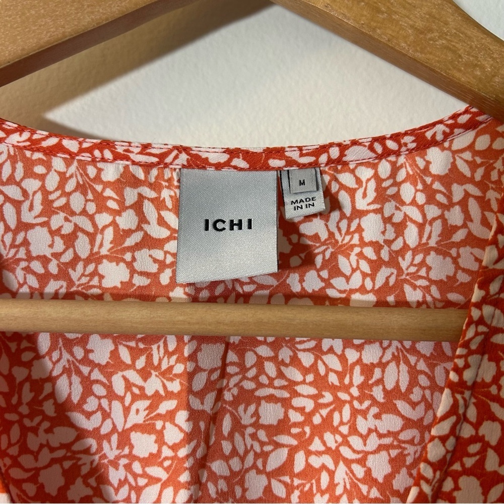 ICHI | Orange & White Floral Sheath Dress Size Medium - Picture 5 of 10